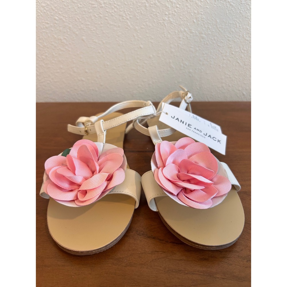 Janie and Jack Girls White Pink Flower T-Strap Sandals Easter Shoes 4K NEW - Picture 4 of 7